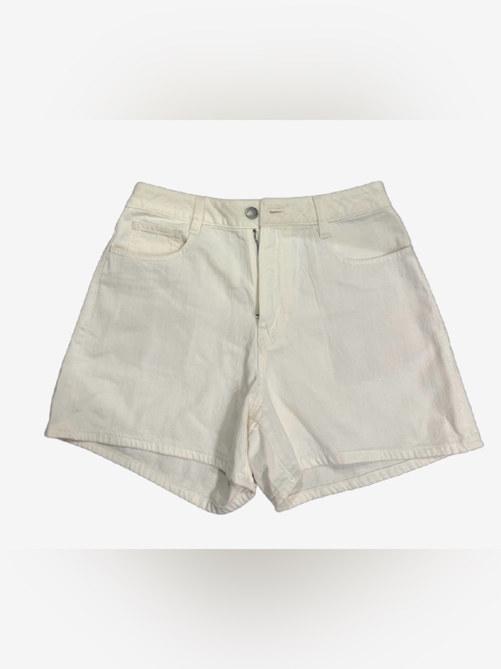 High-Rise Cream Denim Shorts with Front Pockets